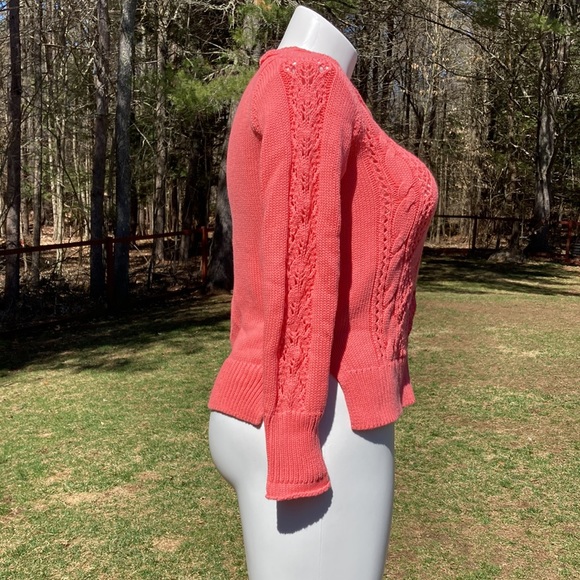 Gap all cotton peachy pink heavy mock cable knit sweater size L - Picture 6 of 7